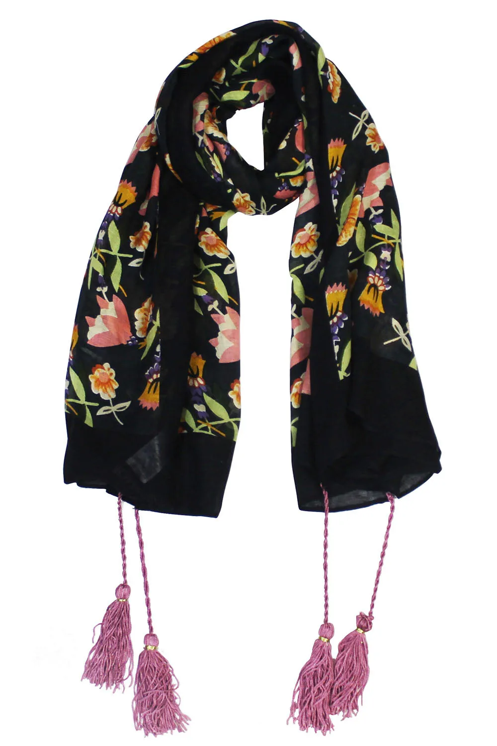 Tasseled Floral Symphony Scarf