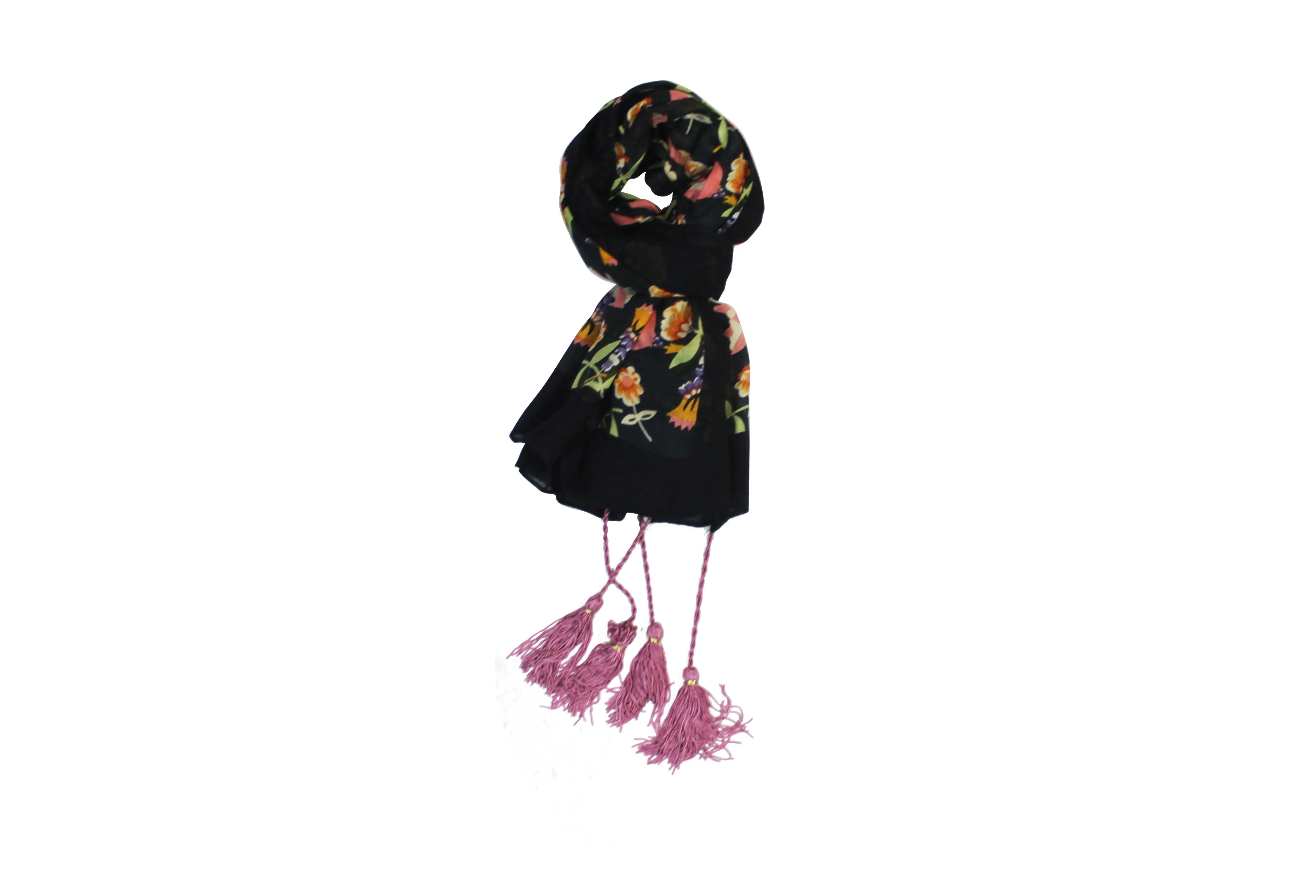 Tasseled Floral Symphony Scarf