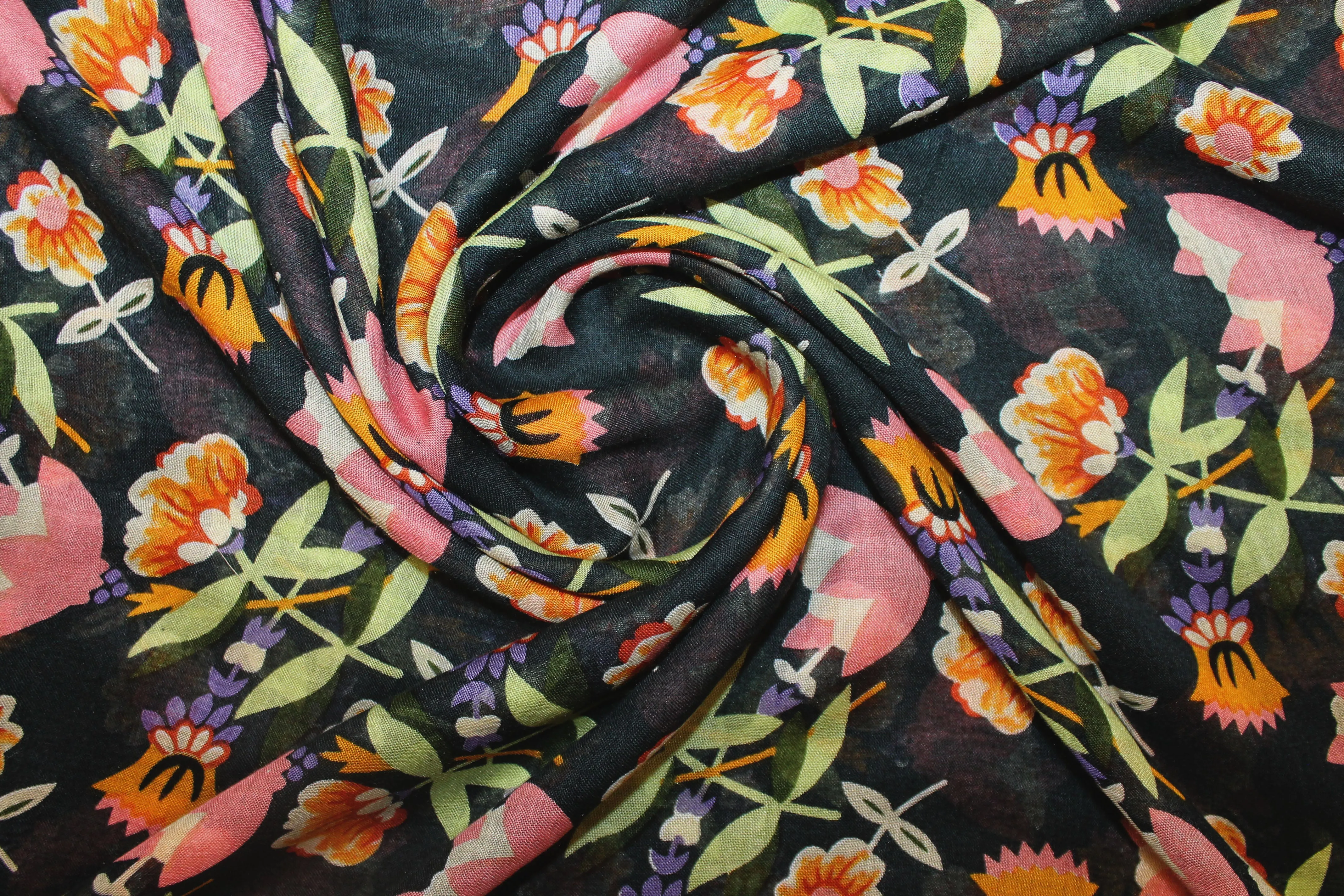 Tasseled Floral Symphony Scarf