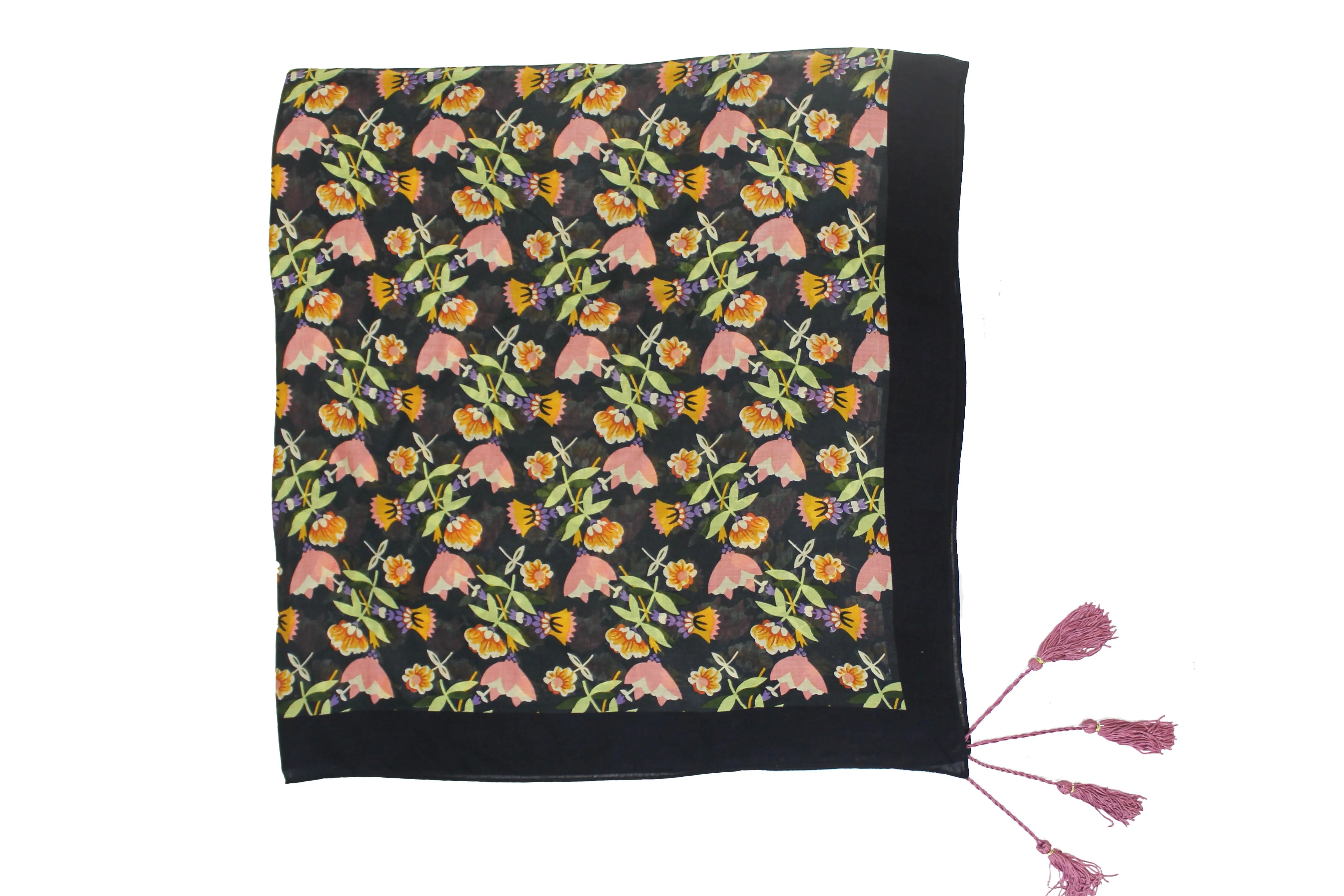 Tasseled Floral Symphony Scarf