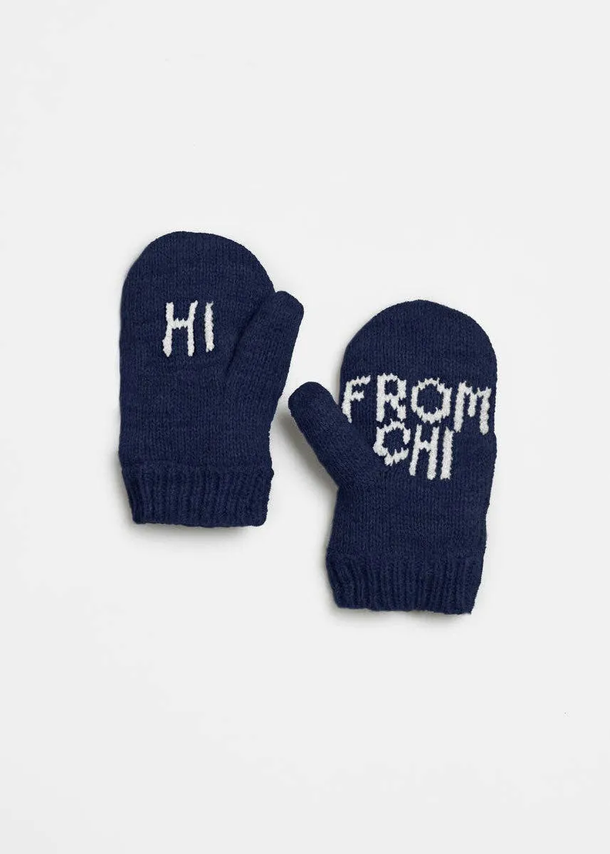 Toddler Knit Mitten in Hi From Chi Navy