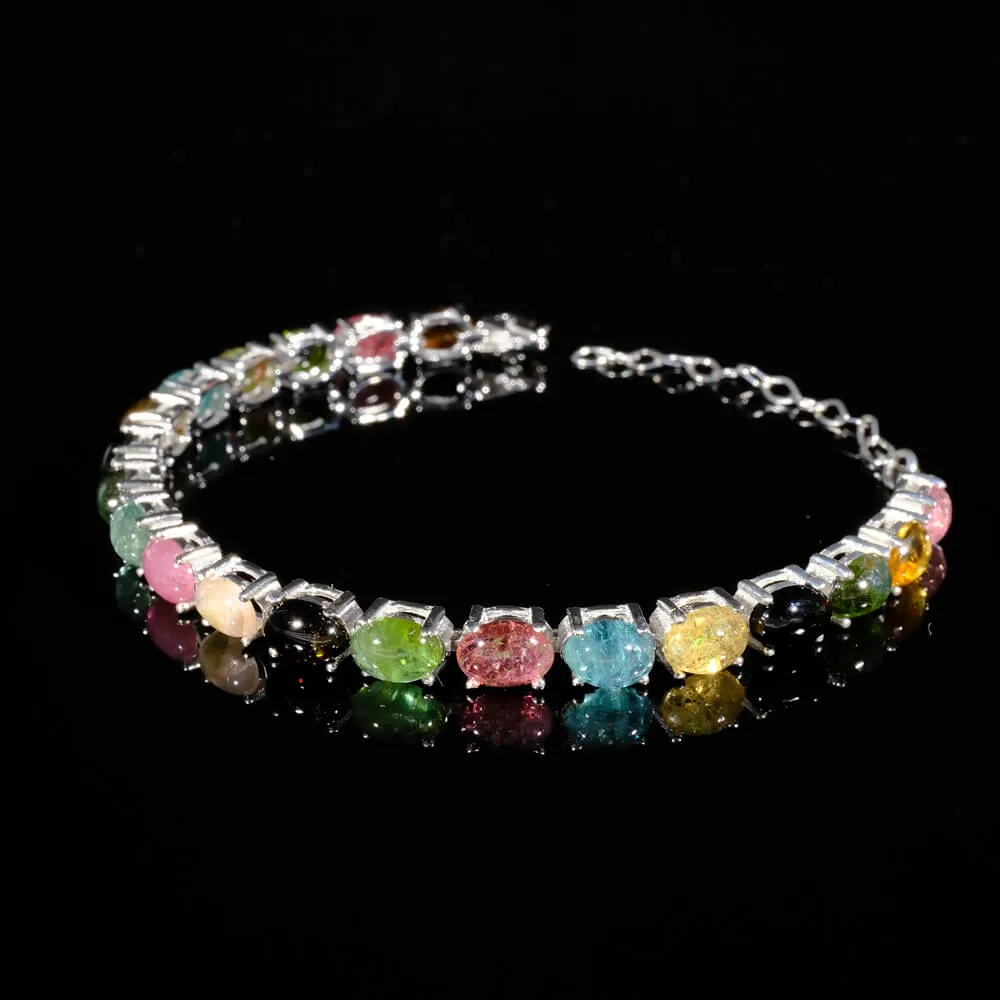 Tourmaline Natural Stone Silver Bracelet SCB-017