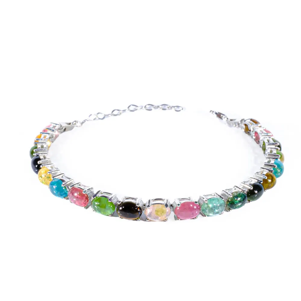 Tourmaline Natural Stone Silver Bracelet SCB-017