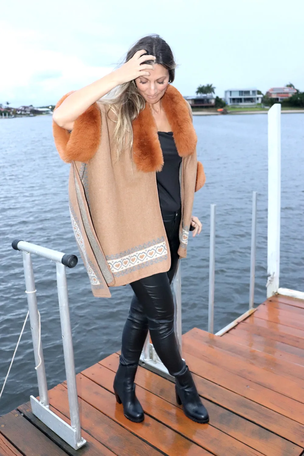 Valle Nevado Luxe Faux Fur Coat in Caramel