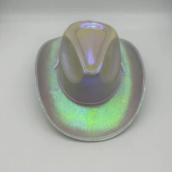 White EL WIRE Light Up Iridescent Space Cowboy Hat - Pack of 4 Hats