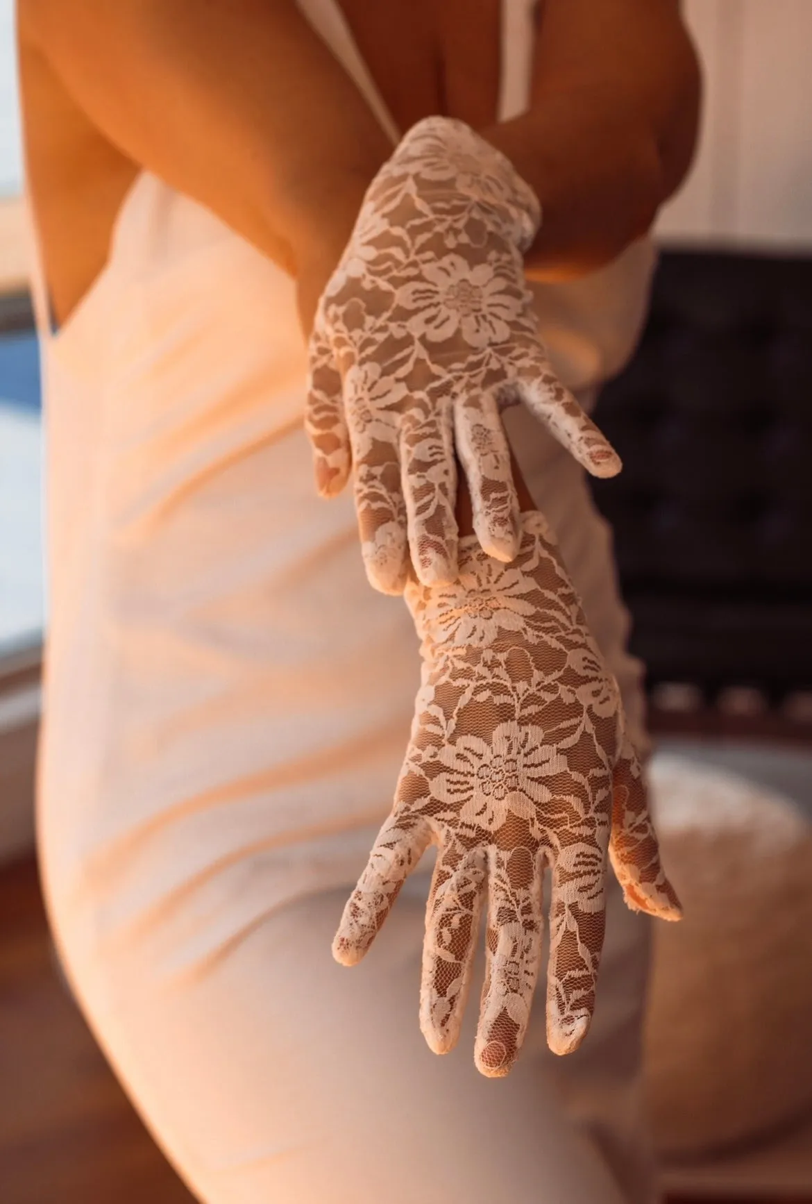 White Lace Bridal Gloves