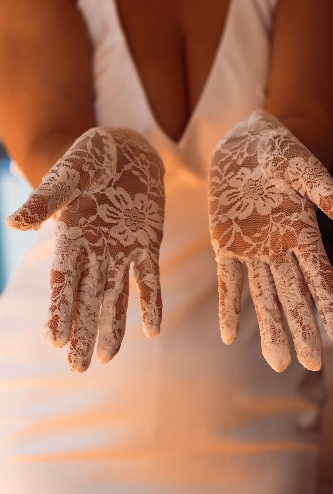 White Lace Bridal Gloves